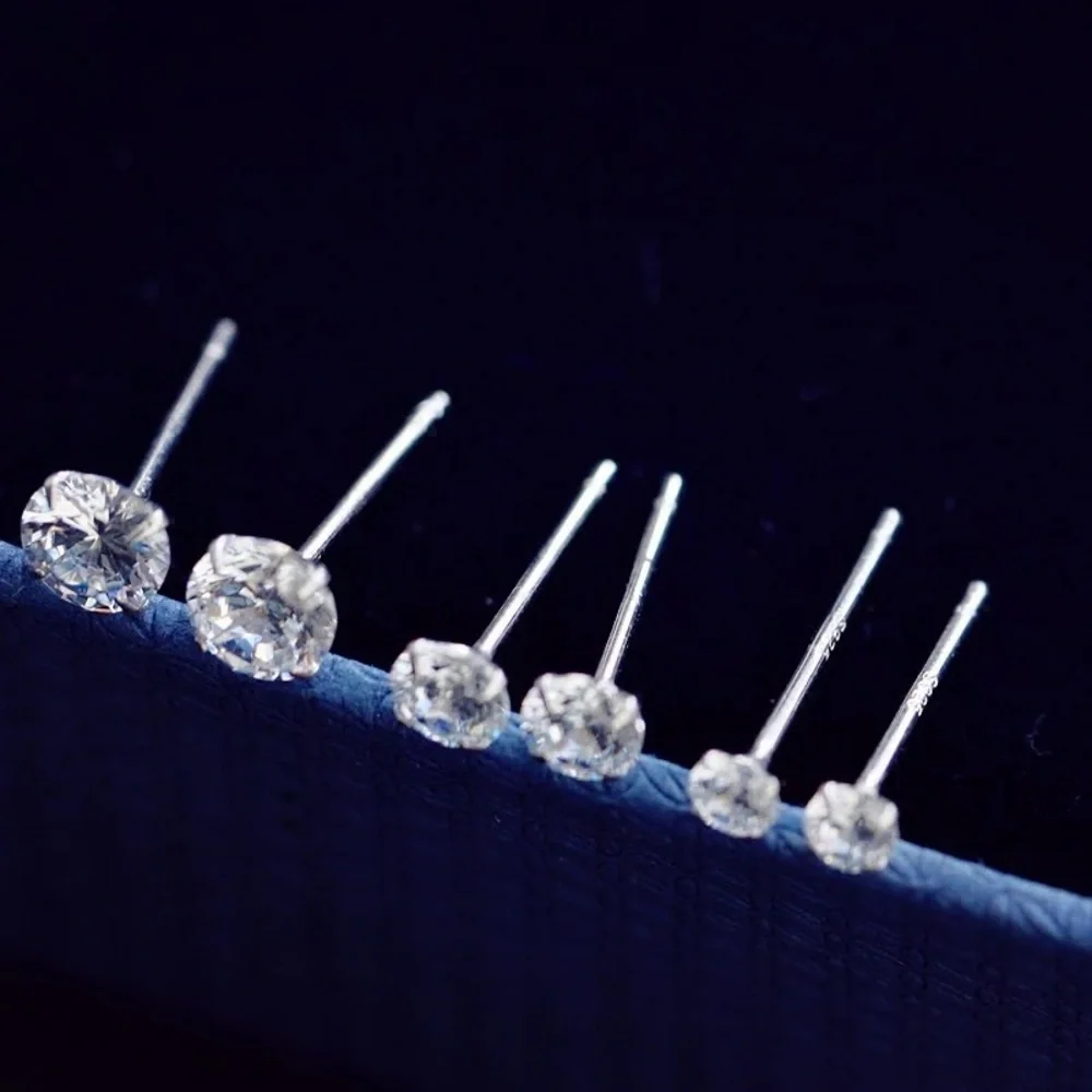 1 Pair Gold Silver CZ Round Diamond cut Studs Earrings
